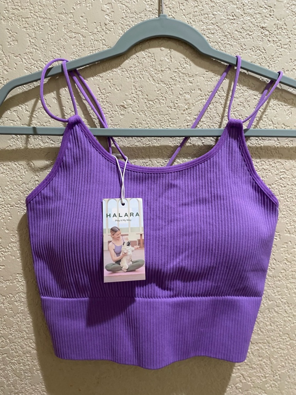 HALARA Violet Ribbed Double-Strap Crop Top